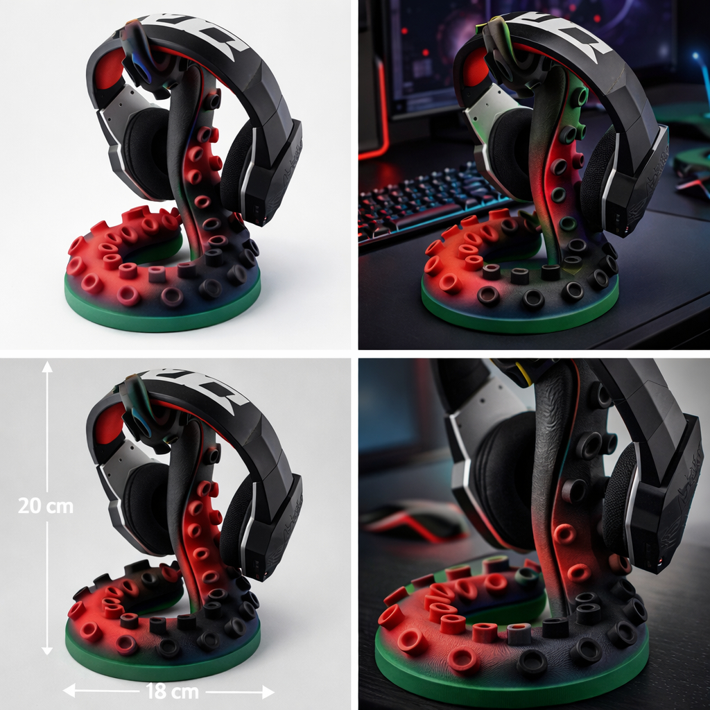 Suporte Headset Gamer Tentáculo Kraken 3D PLA 20cm Porta Fone Decoração Setup Gamer Personalizado