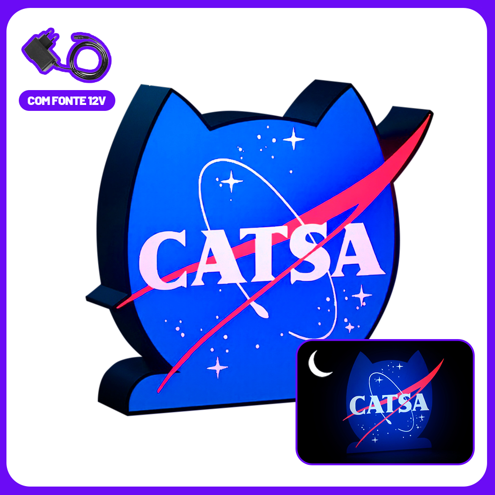 Luminária CATSA Astronauta LED com Fonte 12V – Decoração Geek Nerd Gamer 20cm