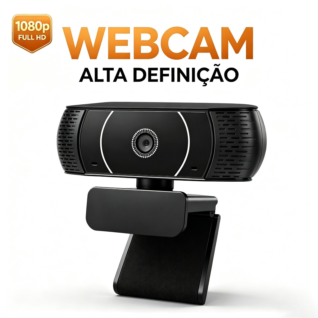 Webcam Full HD 1080P USB com Microfone Integrado para PC Notebook Home Office Videochamadas e Lives