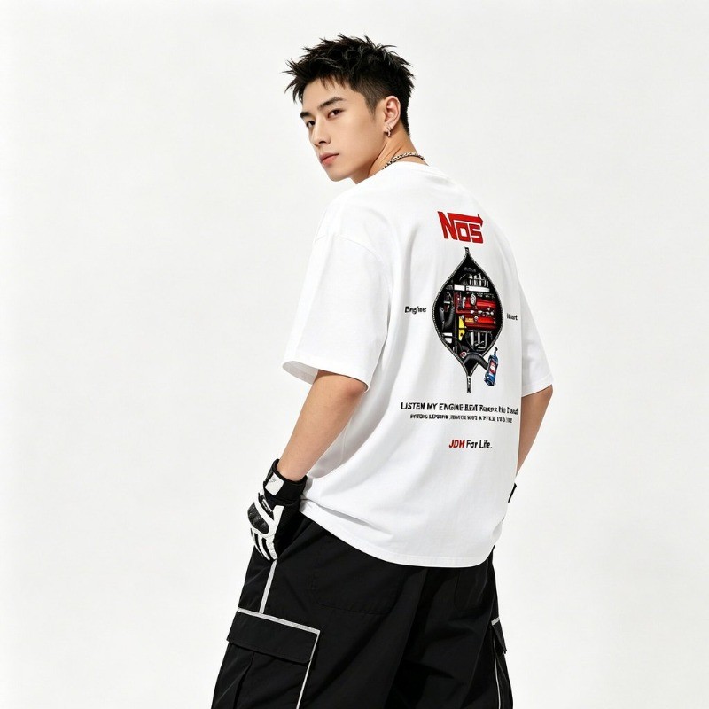 Alta Qualidadeamerican Retro JDM Print Design Sense 100 % Algodão Premium Manga Curta Masculina E Feminina Solta Marca D