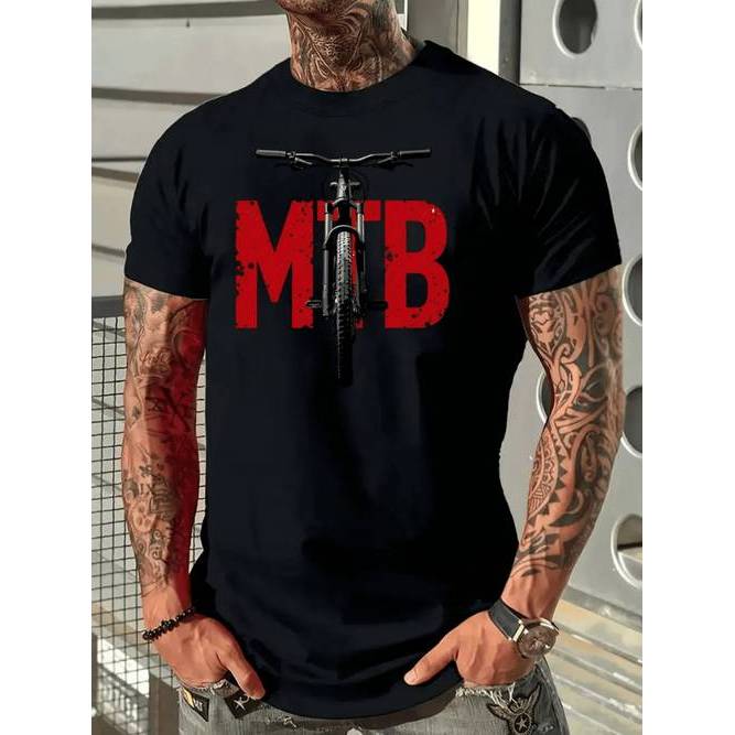 Camiseta Homem Motocicleta MTB Print Design Confortável Atemporal Estilosa Casual Verão