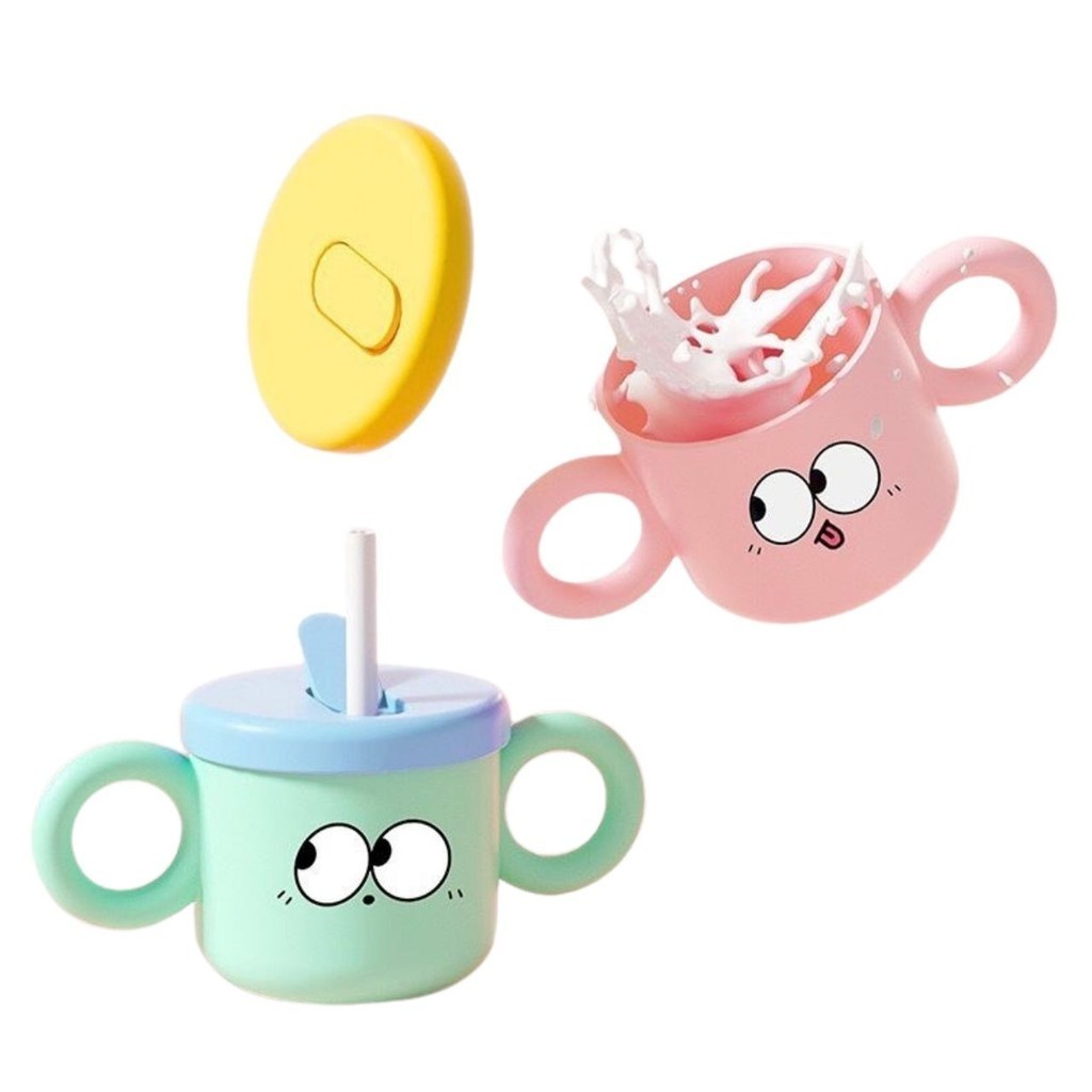 Copo Caneca Infantil Com Alça Canudo 240ml Treinamento Bebê Para Criança Compacto Antivazamento