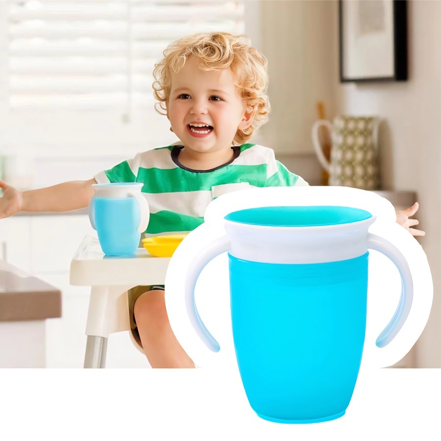 Copo 360º Para Bebê Crianças De Treinamento Antivazamento Silicone Com Válvula de Sucção Não Vaza 240ml azul