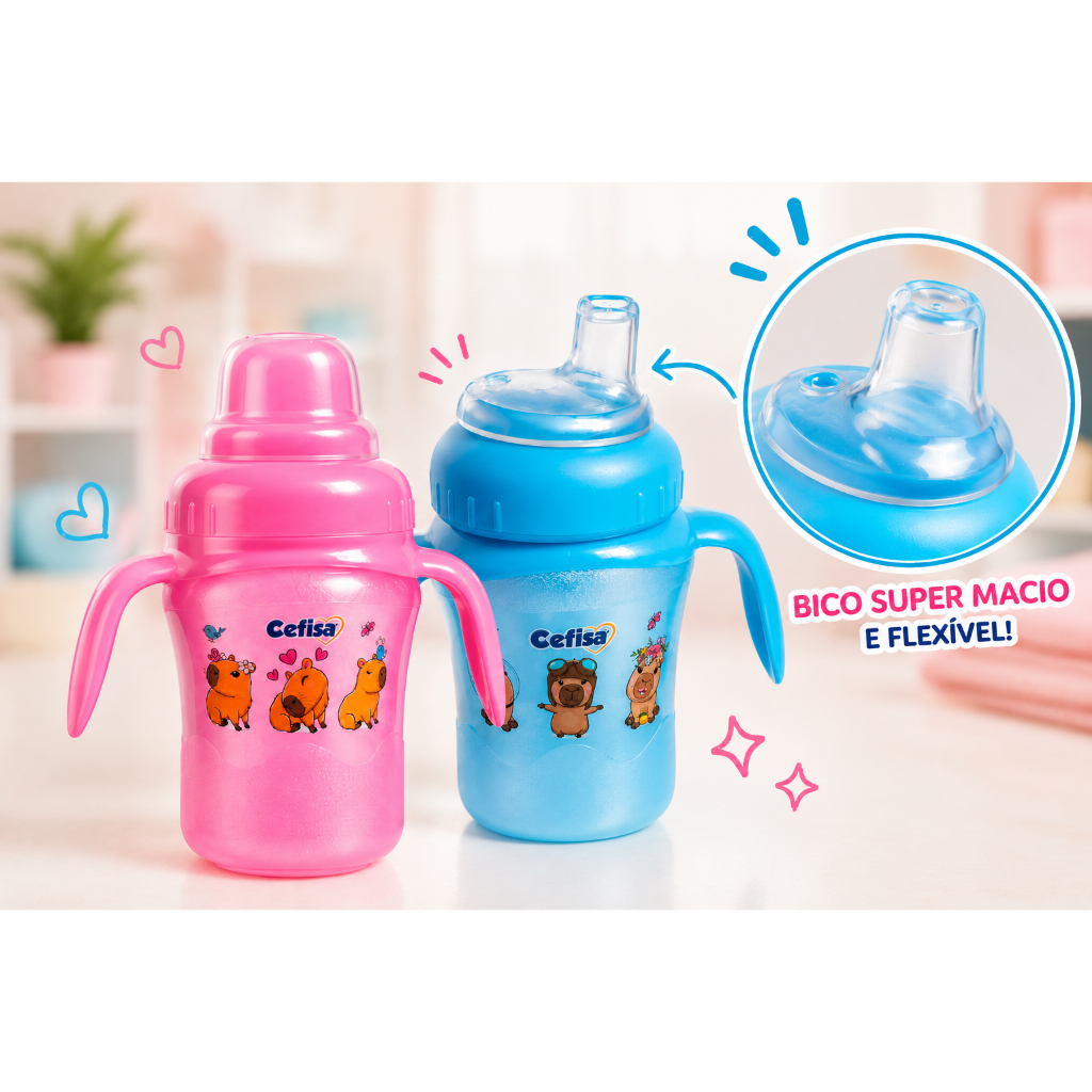 Copo 240ml e 330ml de Treinamento Infantil com Alças e Bico de Silicone Antivazamento