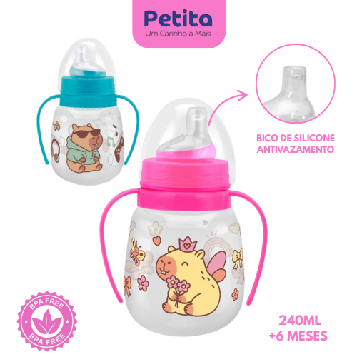 Copo Petita de Treinamento Com Alça 240ML C/ Bico de Silicone Antivazamento Menina e Menino