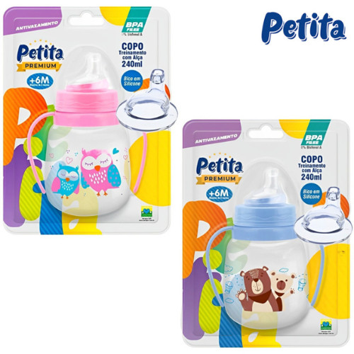 Copo Treinamento  240ml Antivazamento Bico Silicone com Alça - Infantil-Petita