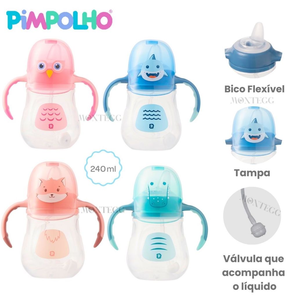 Copo de Transição Infantil Pimpolho 240ml Bico Silicone Antivazamento Copo de Treinamento Bebe