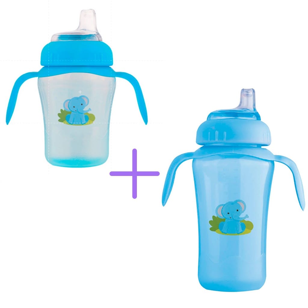 Kit com 2 Copos Antivazamento de Transição Treinamento com Bico de Silicone 240ml e  330ml Cefisa