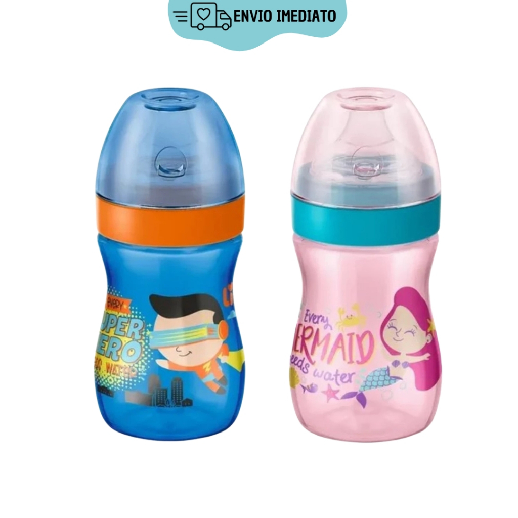 Copo Lillo 240ml de Treinamento Evolution +12 meses Tampa Antivazamento Azul / Rosa