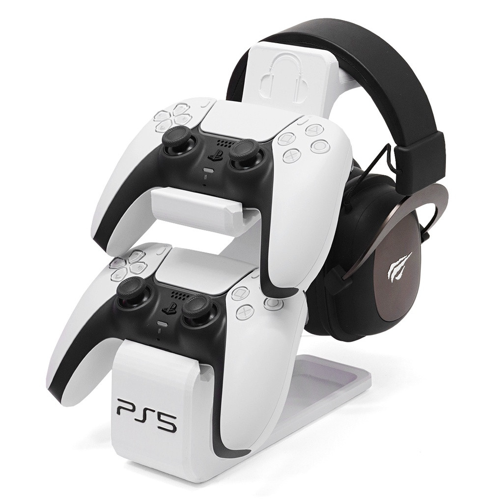 Suporte para 2 Controles DualSense + Suporte para Fone de Ouvido / Headset / Headphone – Base Organizadora Gamer