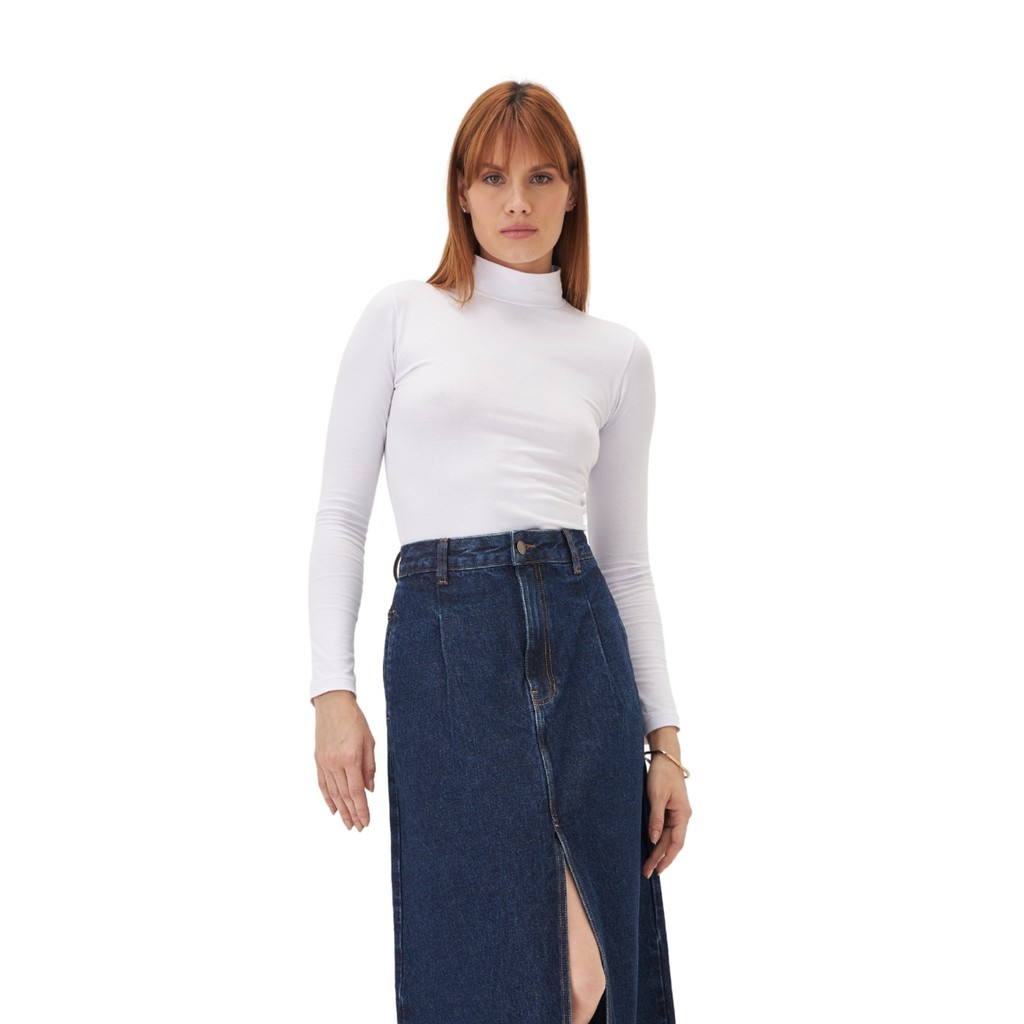 Blusa feminina Gola Alta  e Manga Longa de Cotton KB355