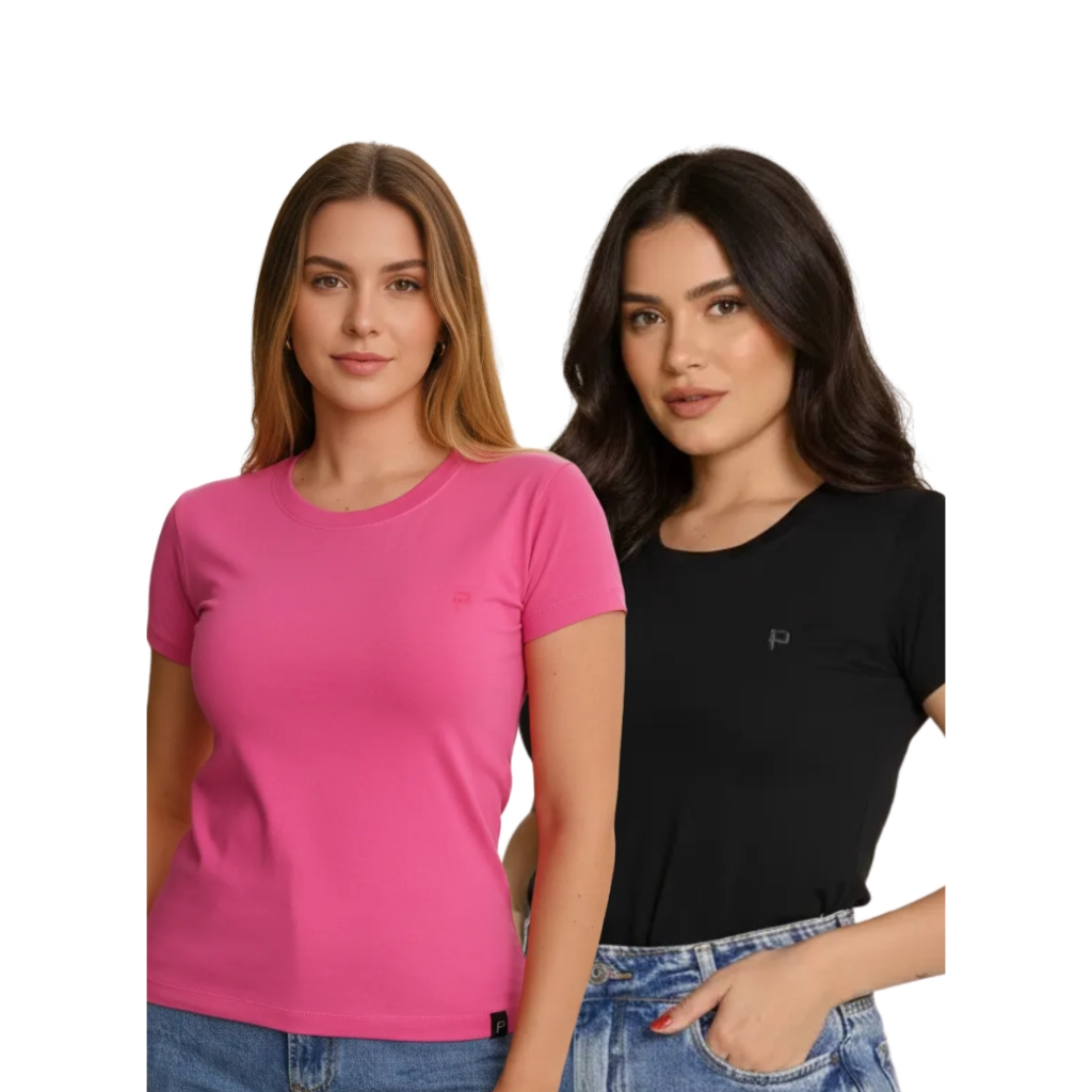 Kit 2 Camisas Feminina Blusas de Alta Qualidade Cotton Premium 95% Algodão 5% Elastano Casual, Leve, Versátil
