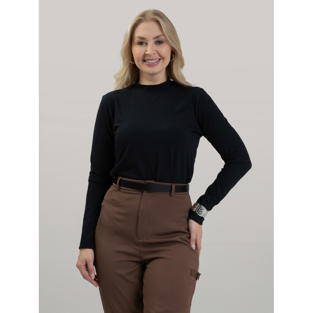 Blusa Feminina em Cotton Algodão Premium Gola Alta com Manga Longa Lisa Nina Inverno Frio Conforto