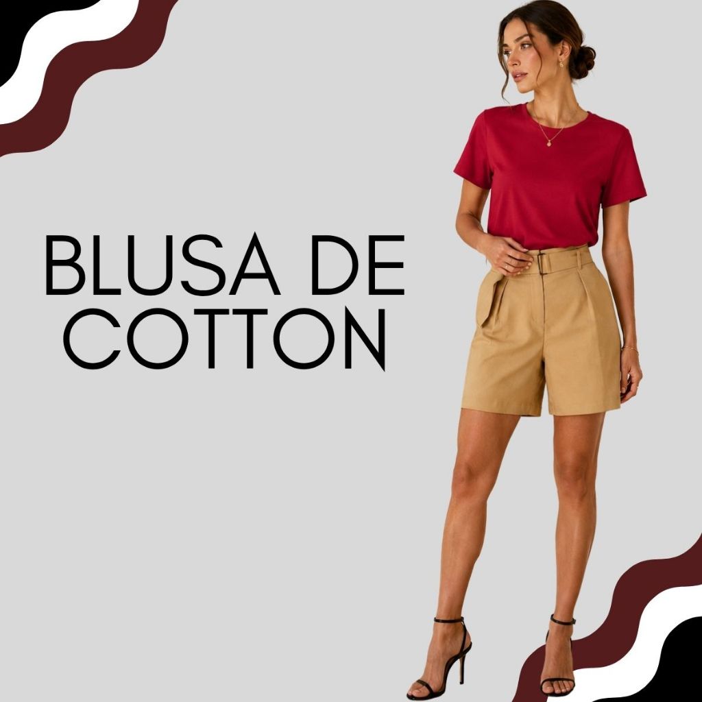 Blusa Feminina Básica Cotton Algodão Manga Curta Gola Redonda 26620-A