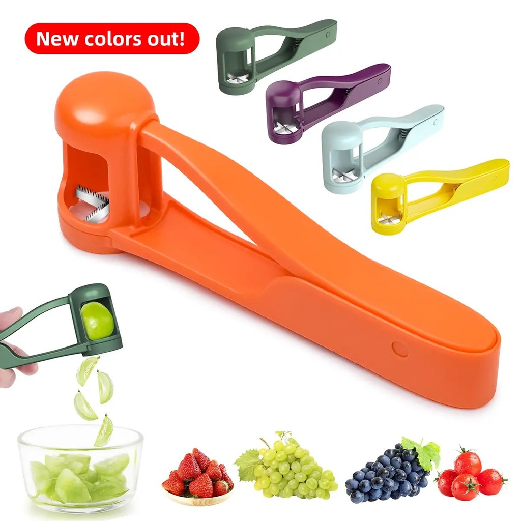 Summer Sale LUVAN Stainless Steel Grape Cutter - Durable ABS Fruit Tool for Toddlers 1-3, Automatic Spring Return, Effor