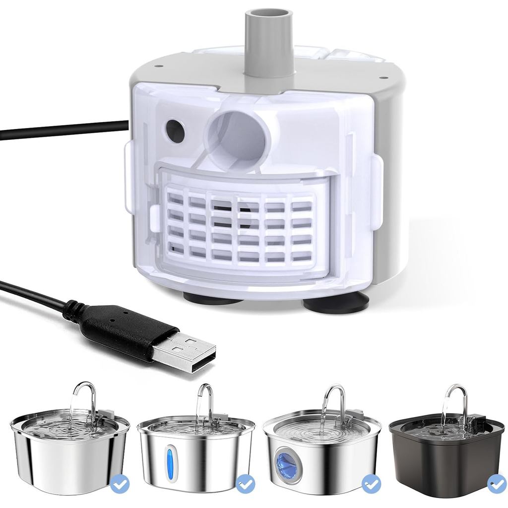 PEKTACO Cat Water Fountain Replacement Water Pump for 3.2L/108oz Automatic Stainless Steel Pet Fountain