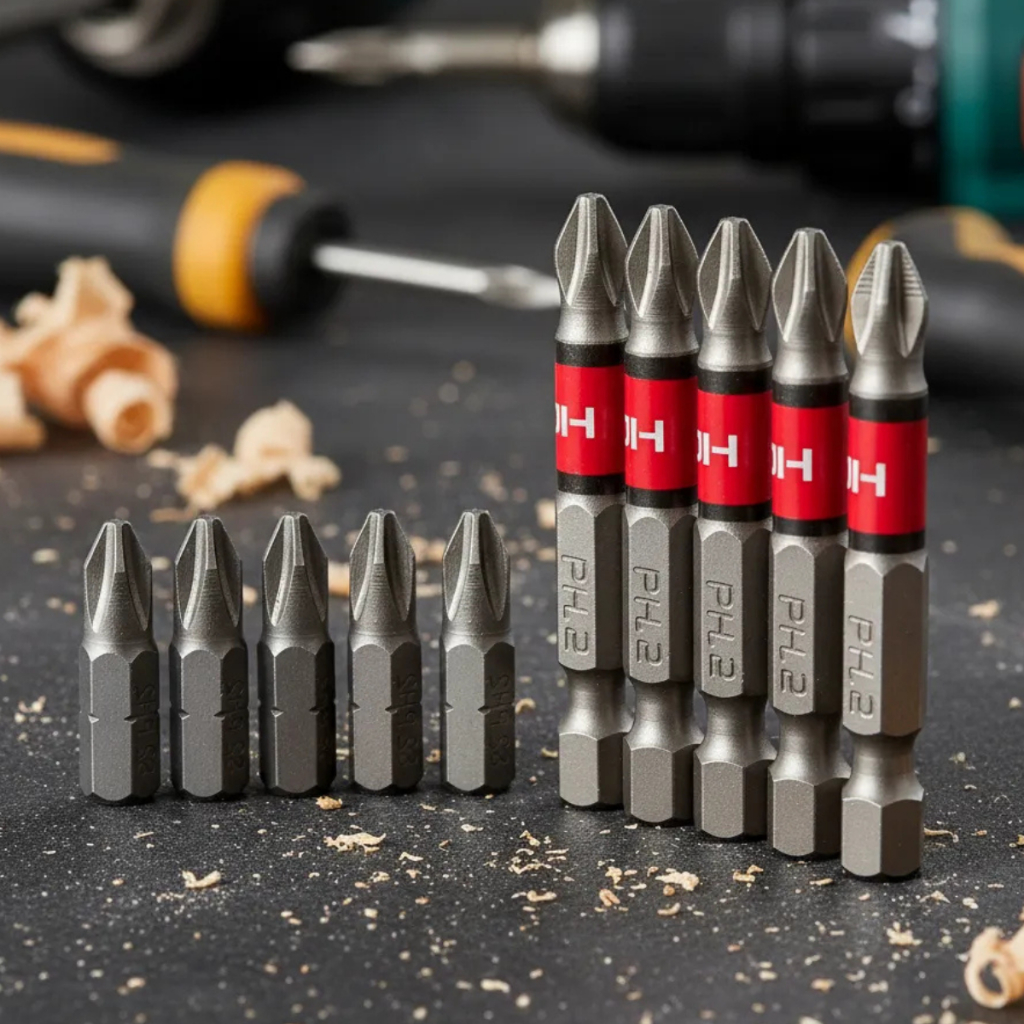 Conjunto Ponta Bits PH2 25mm + 50mm Kit 10 Peças Ponteira Magnética Antiderrapante Parafusadera Imã