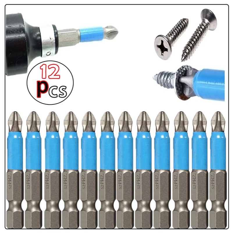 【12pcs】Ponta Bits De Chave De Fenda Phillips Antiderrapante Magnética Ph2 50mm Imantada