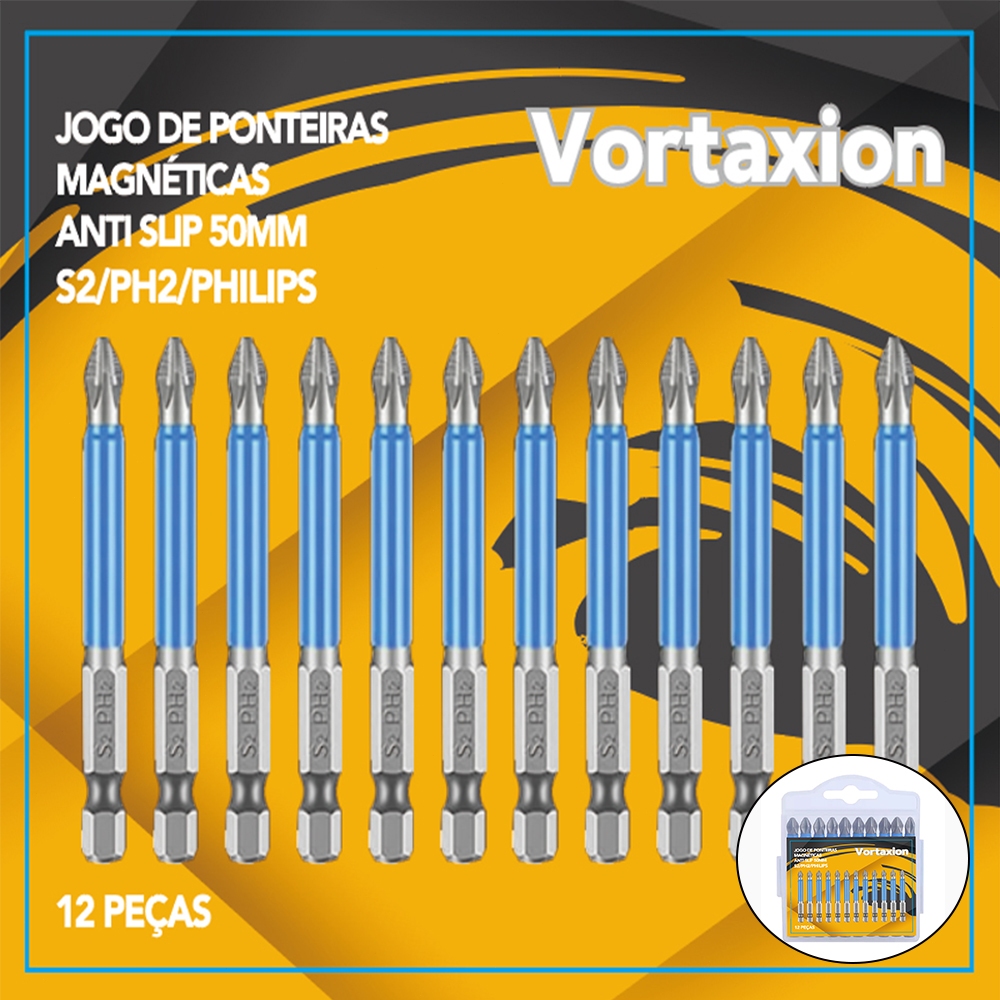 12pcs Ponta Bits De Chave De Fenda Phillips Antiderrapante Magnética Ph2 50mm Imantada