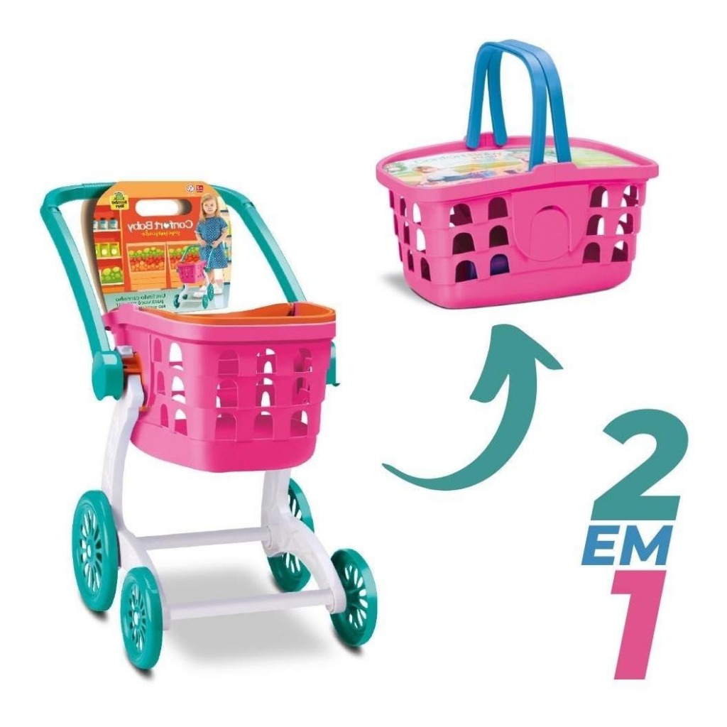 Brinquedo Infantil Carrinho Supermercado Compras 2 Em 1 menina