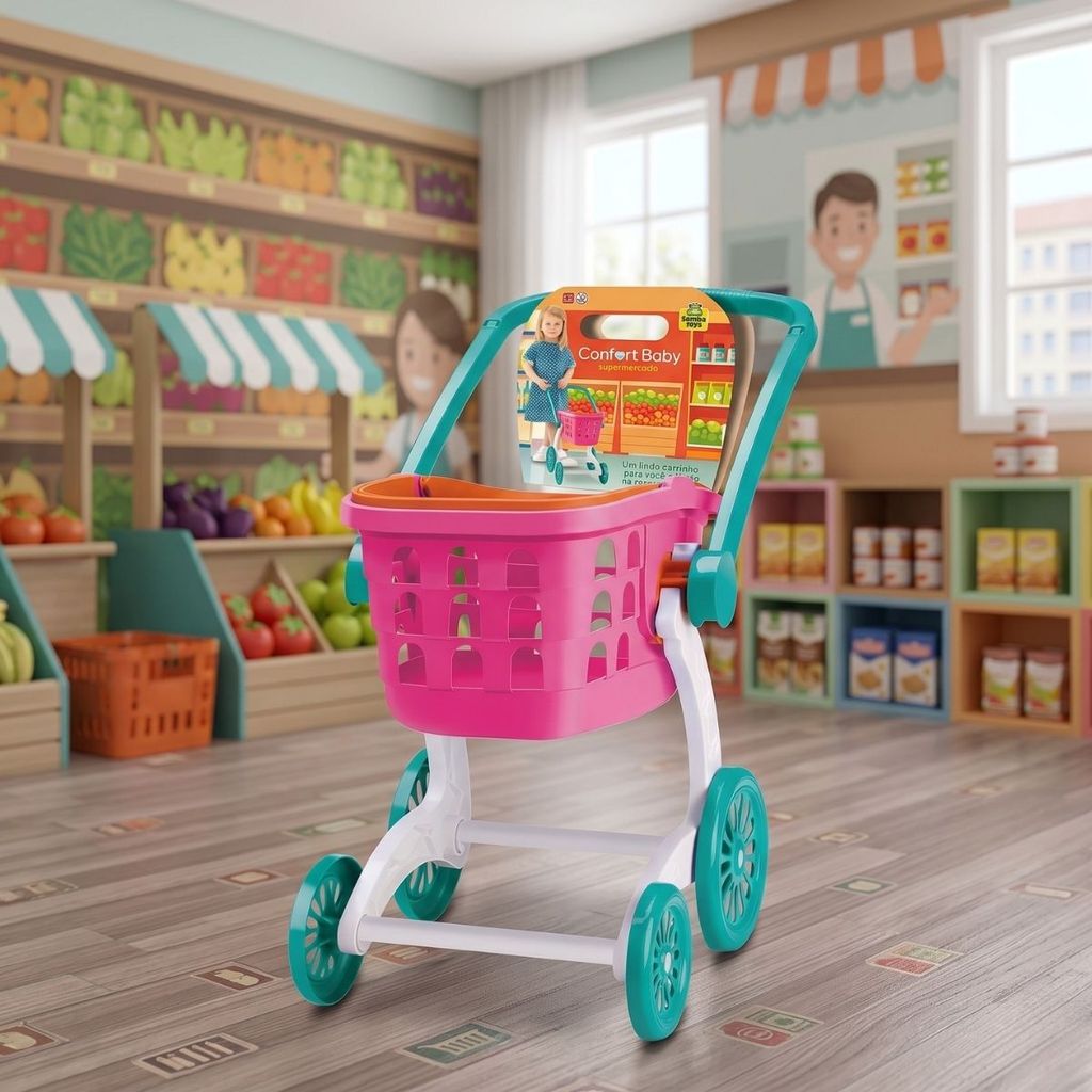 Brinquedo Infantil Carrinho Supermercado Compras 2 Em 1 menina