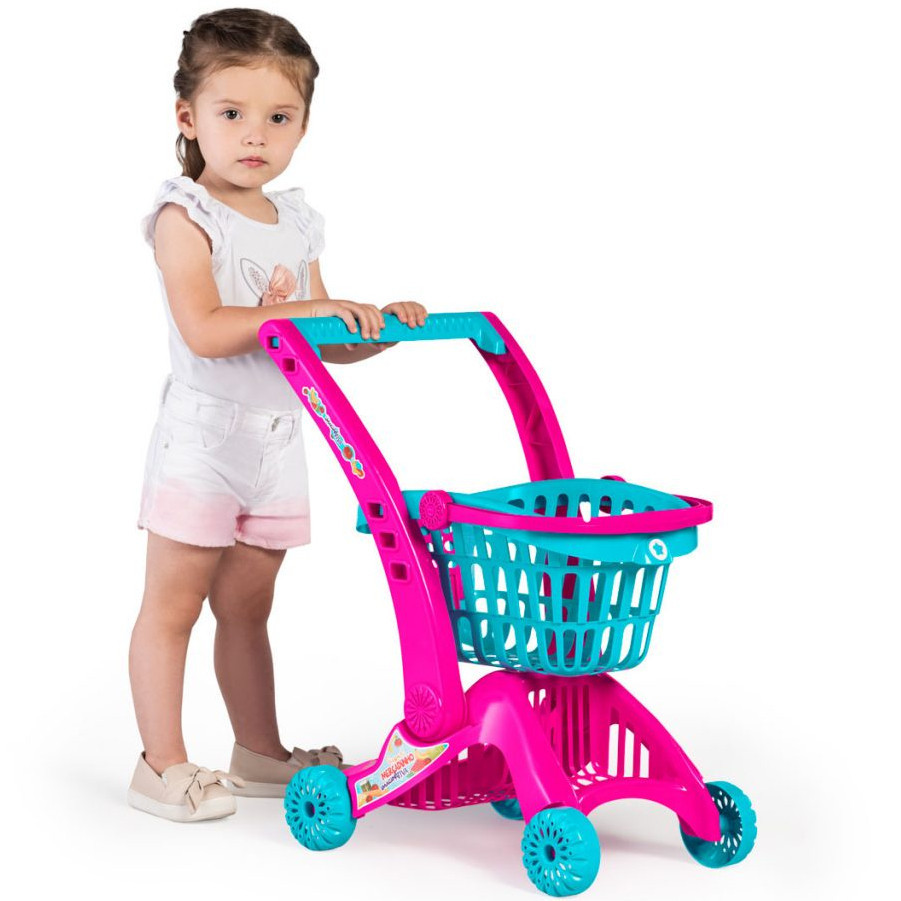 Brinquedo Carrinho de boneca Infantil Supermercado Compras 2 Em 1 TATETI - CALESITA