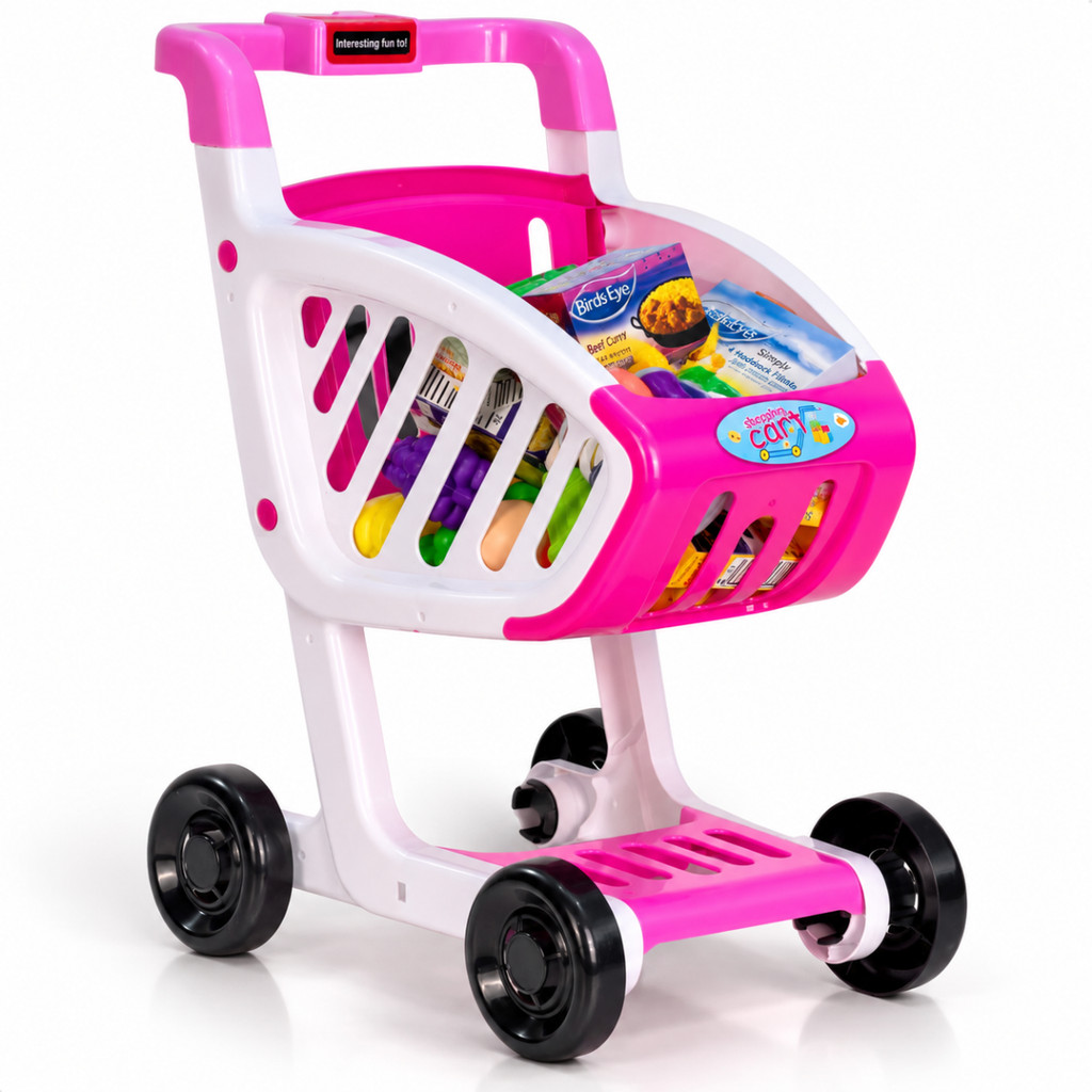 Carrinho De Compras Infantil Mercadinho 45cm Brinquedo Divertido Supermercado Com 34 Peças