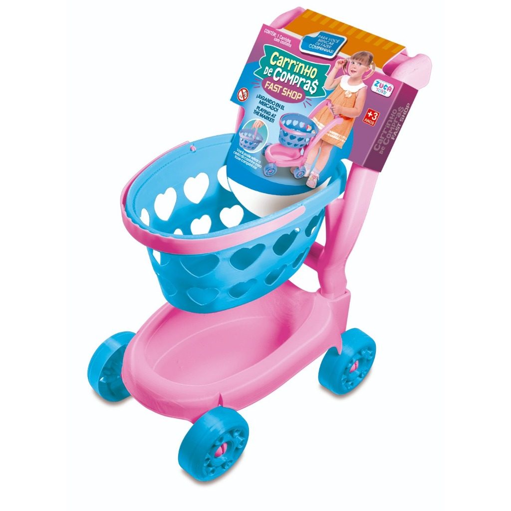 Carrinho Supermercado com Cestinha Compras Brinquedo Infantil Carrinho de Compras