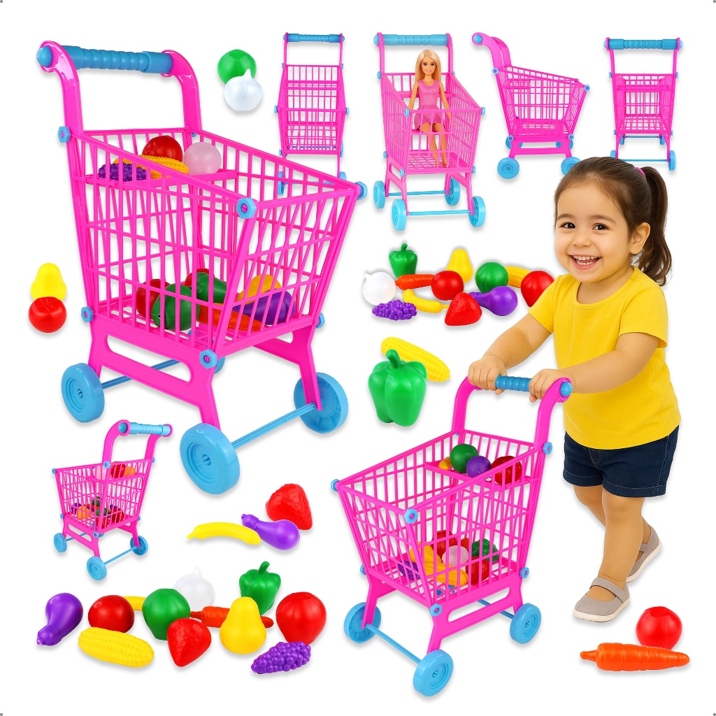 Carrinho De Compras Infantil Educativo Com Frutas E Legumes Brinquedo Supermercado