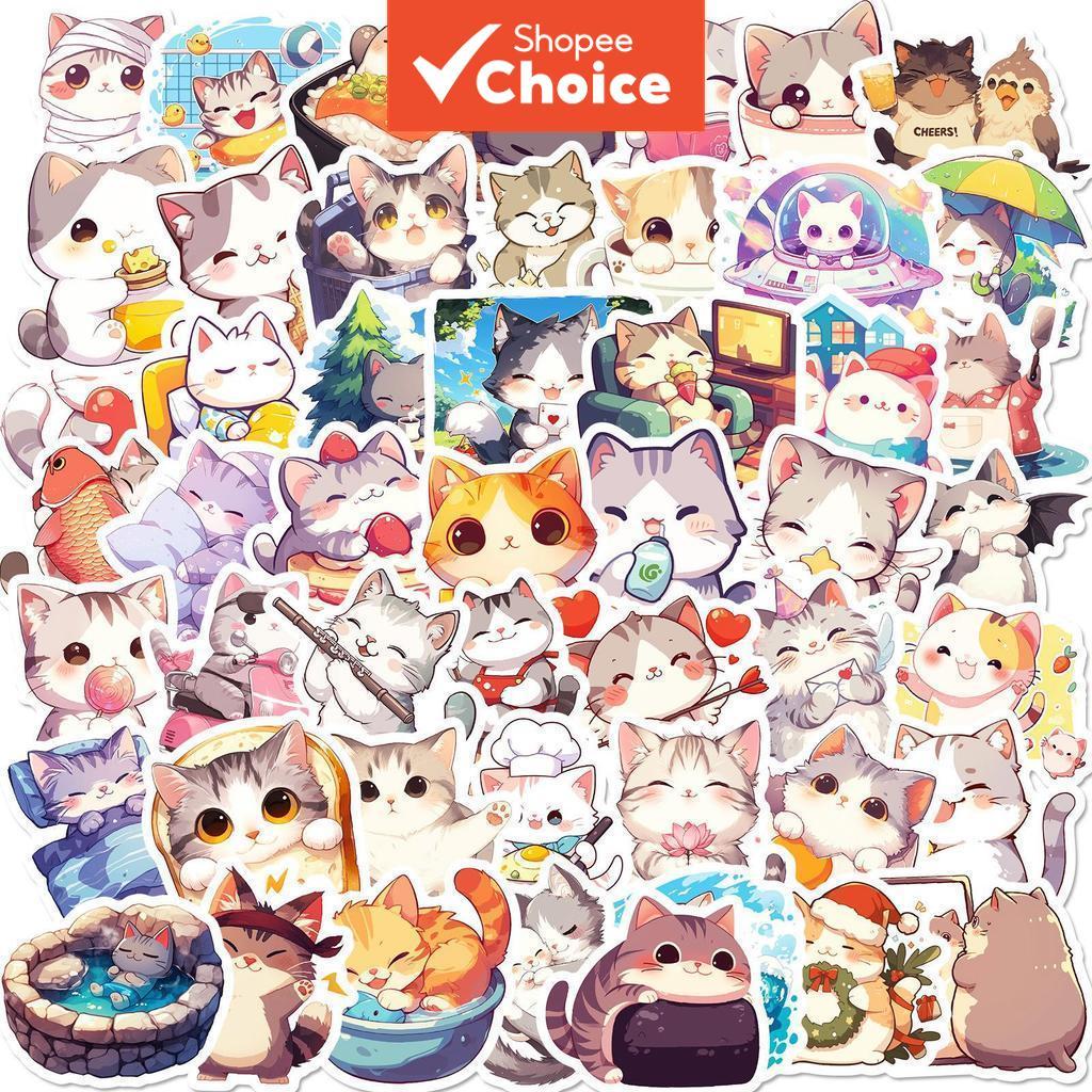 Gato Bonito Animal Estético Adesivos À Prova Dwaterproof Água 50 Pçs Portátil Telefone Adesivo Personalizado Escola Diár