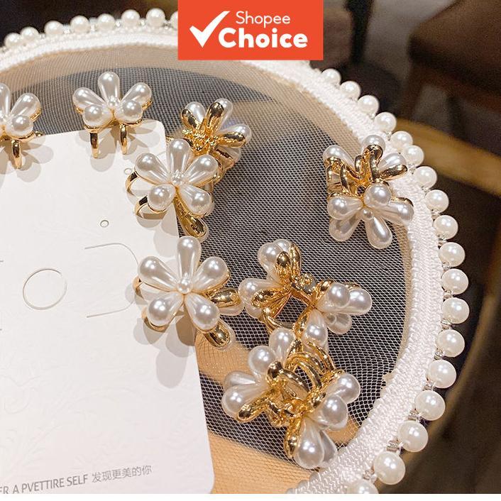 10 Pçs Camélia Pérola Mini Grampos De Garra De Cabelo Coreano Franja Titular Flor Para Mulher