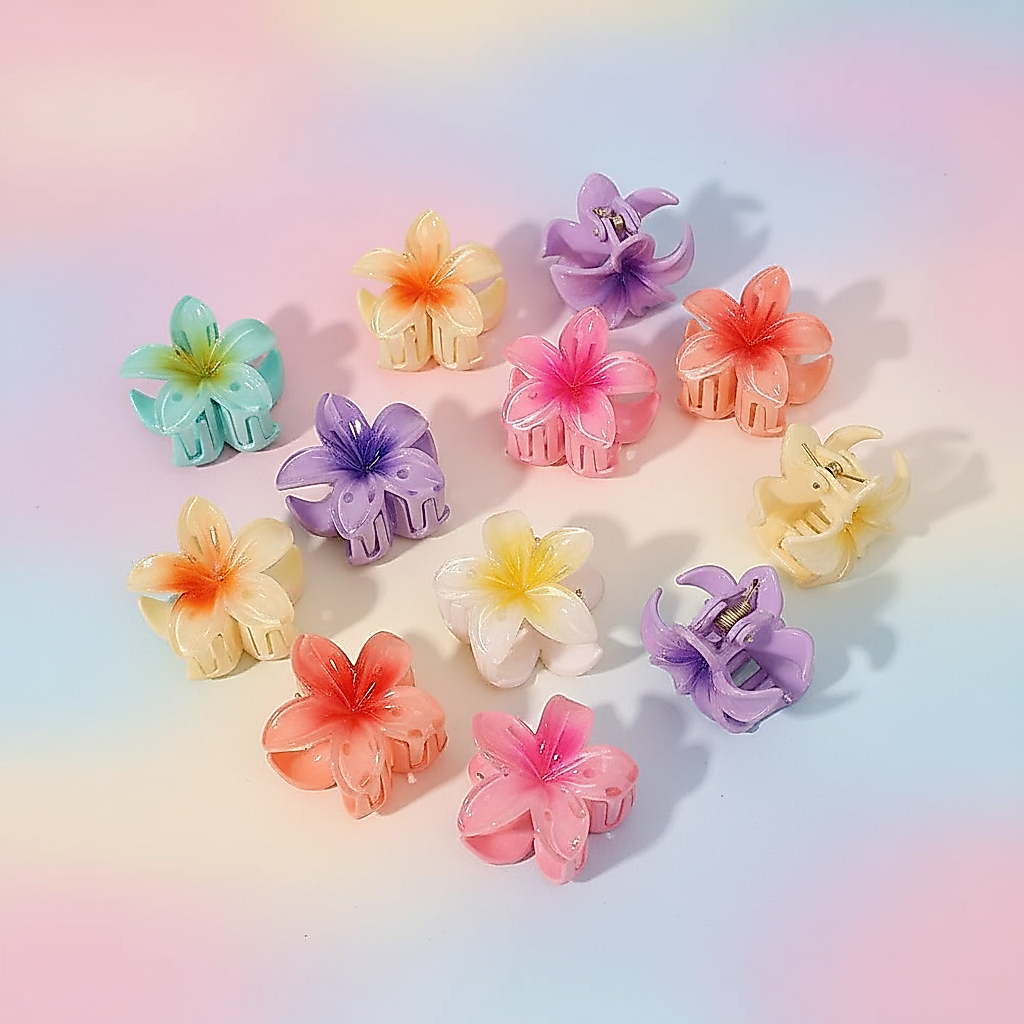 Clipe de cabelo Shark com garra pequena flor Bougainvillea acessórios elegantes gradiente Plumeria