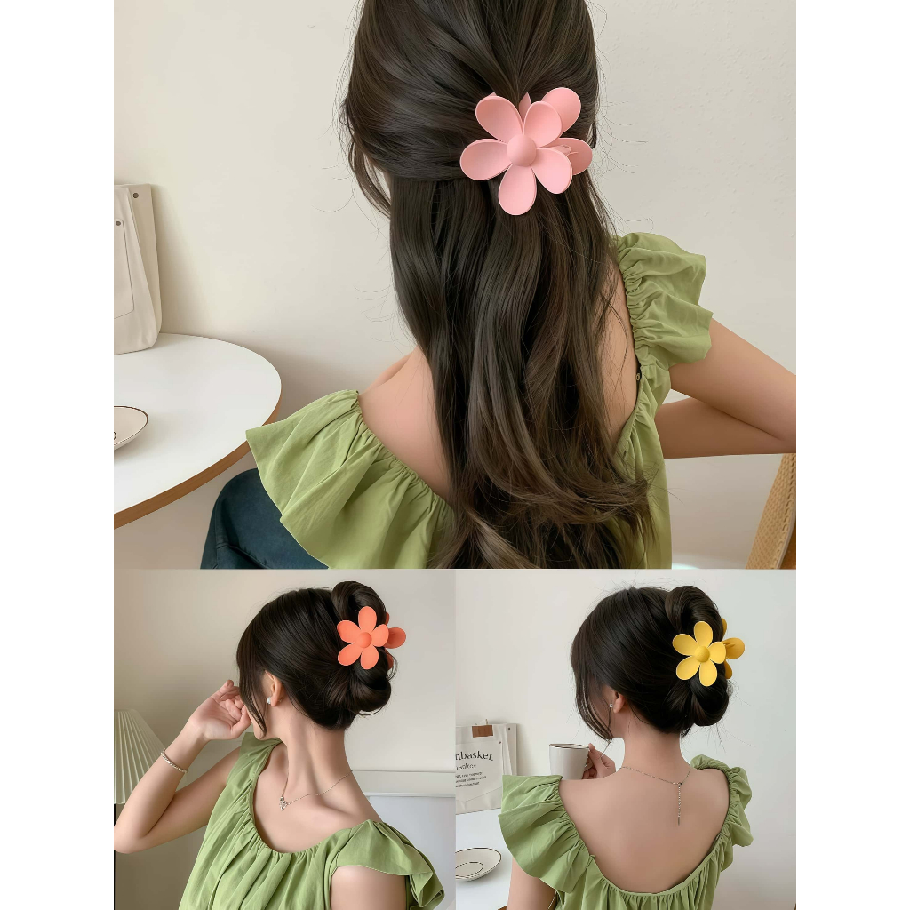 KIT 3 Cores -Piranha/Clipes De Garra De Cabelo Estilo Boêmio Feminino Com Flor Colorida  - 7.5 CM