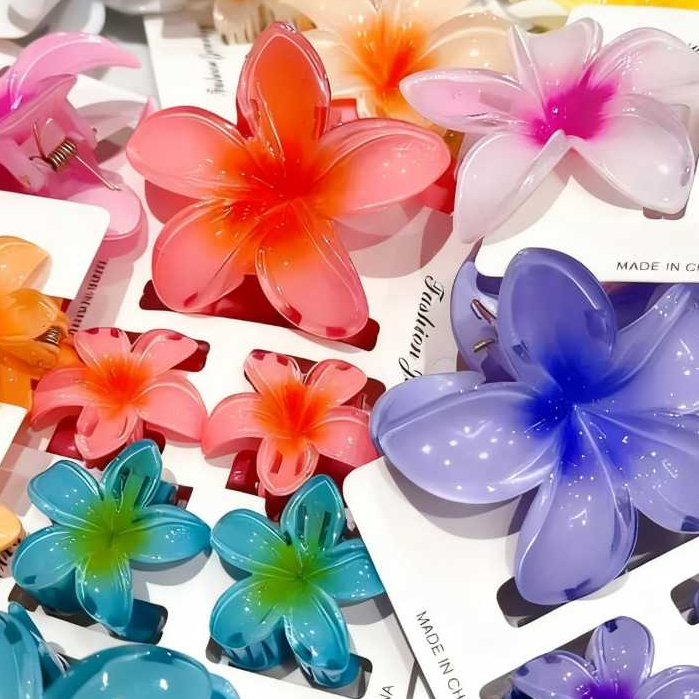 Kit 3 Presilhas Flor Havaiana Feminina – Piranha Garra de Cabelo Acessório Floral