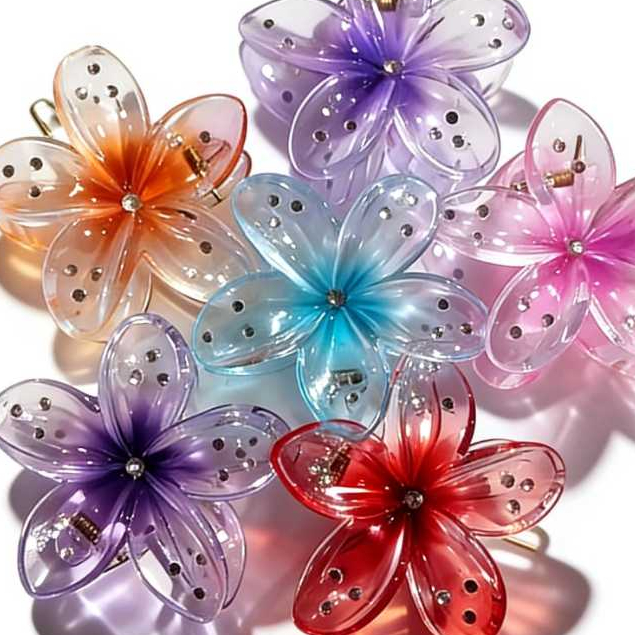 Piranha Flor Cravejada com Strass – Presilha Garra de Cabelo Luxo Feminina