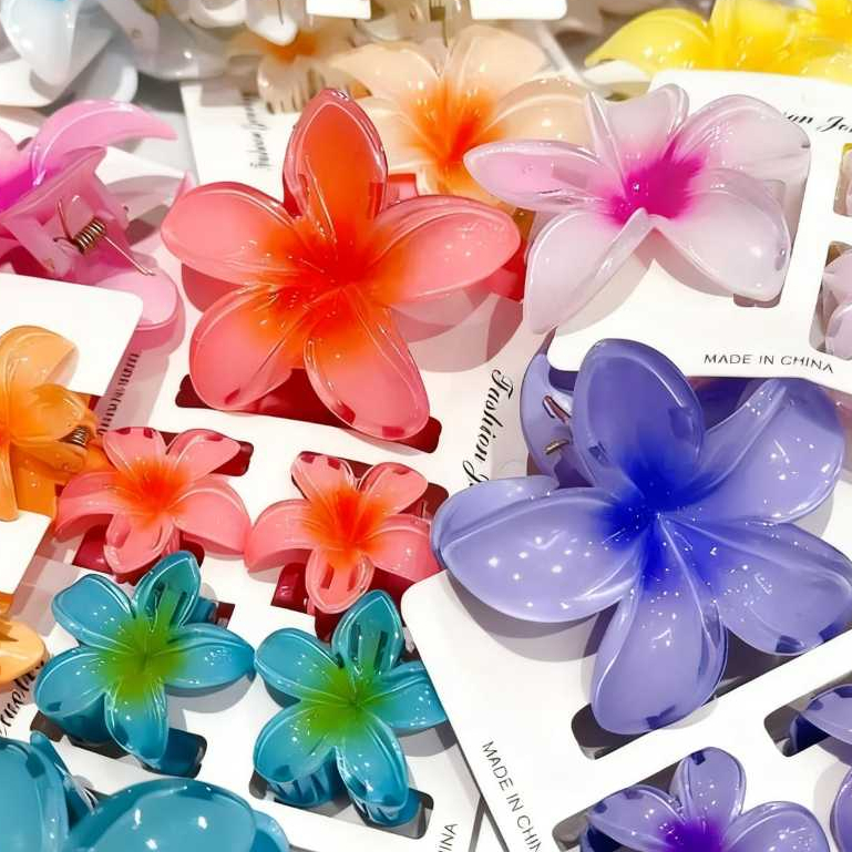 Kit 3 Presilhas Flor Havaiana | Piranha Grampo Garra de Cabelo Feminino Acessório Floral