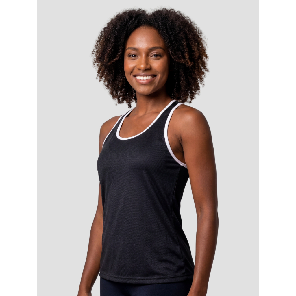 Regata Dry Fit Feminina Secagem Rápida Preta Massam Fitness