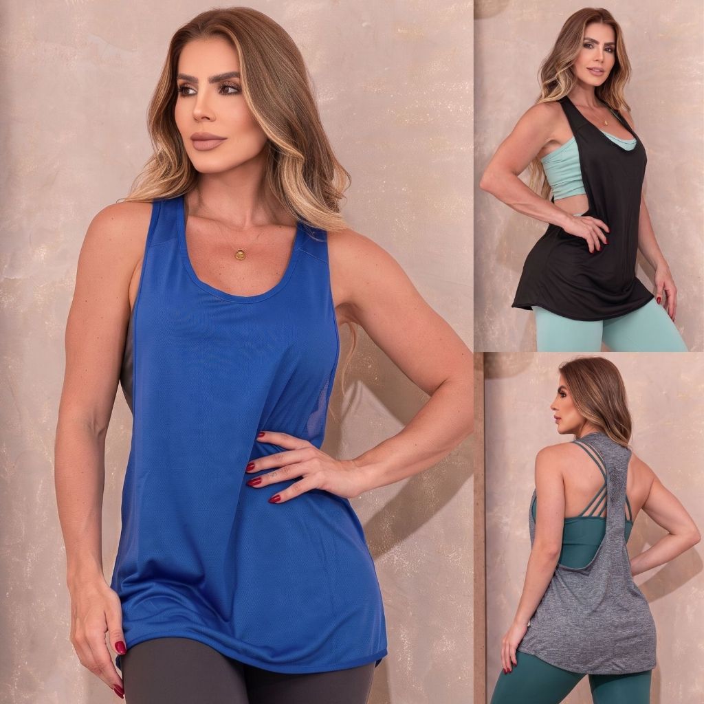 Camiseta Regata Fitness Cavada Feminina Academia Dry Fit Furadinho Fresco Verão para Dias Quentes
