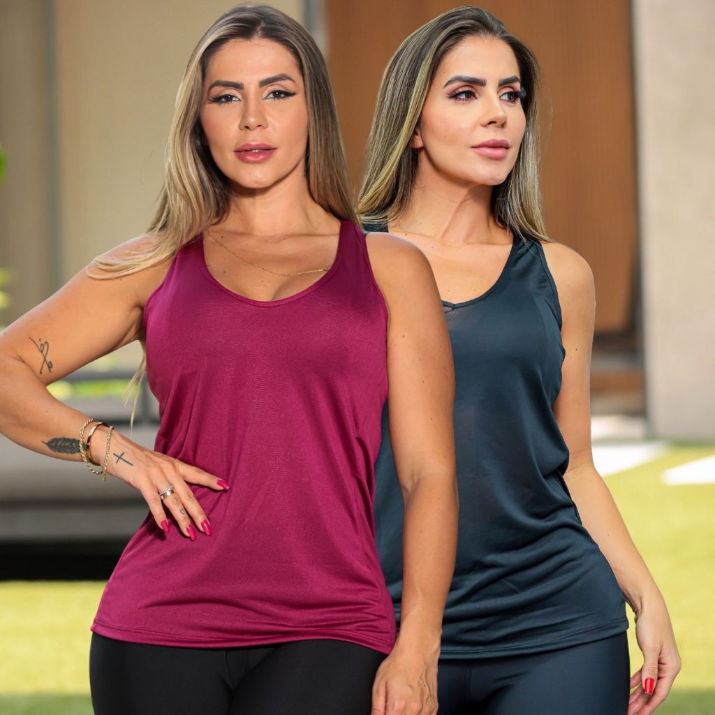 Kit 2 Regatas Fitness Feminina Academia Treinos Dry Fit Seca Rápido Leve Macio Fresco Pronta Entrega
