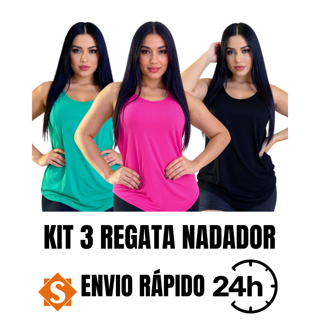 kit com 3 Regata Feminina Dryfit em Poliamida