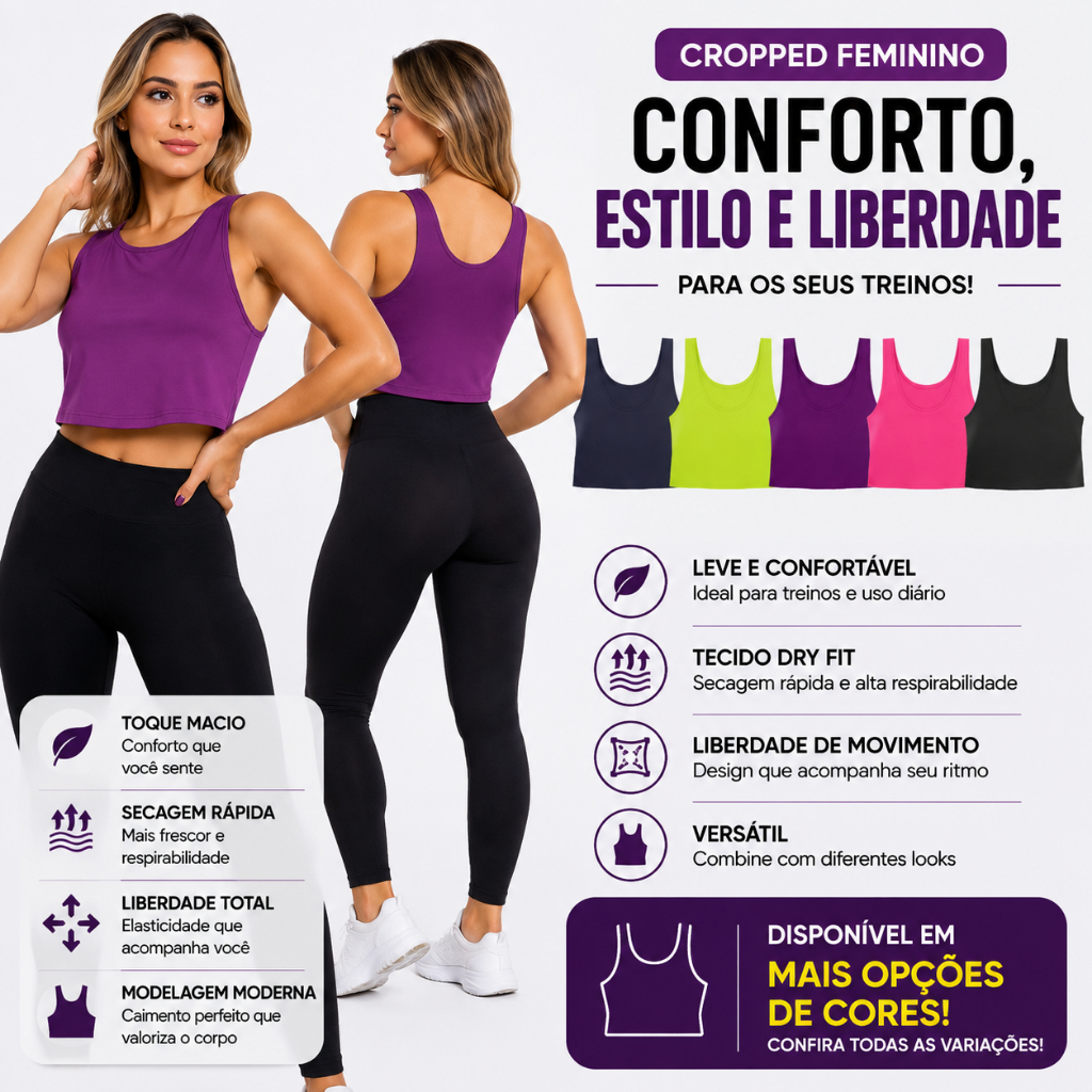 Kit 5 Cropped Regata Cavado Dry Fit Proteção Solar Feminino