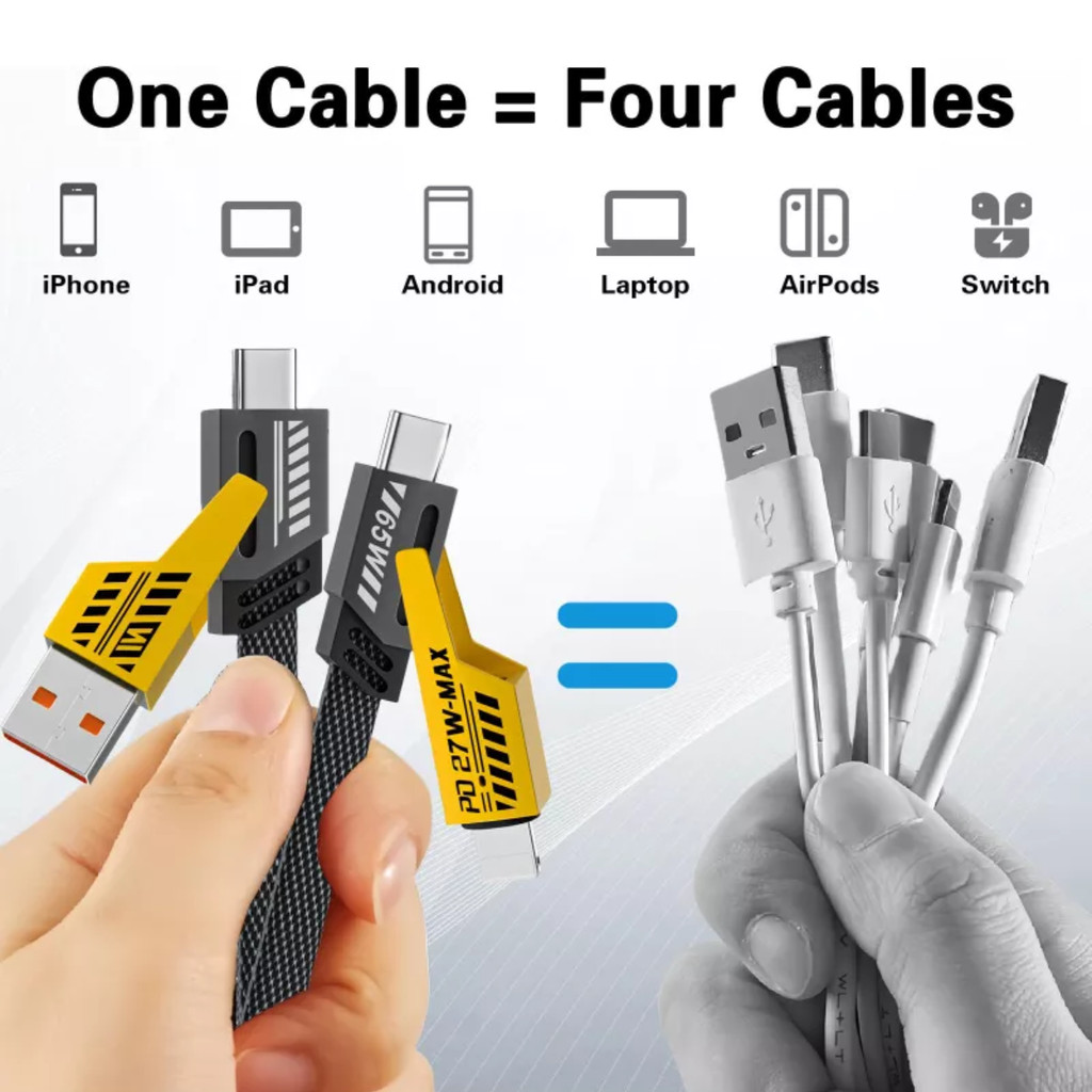 Cabo de dados 4 em 1 (USB/2x TPC/Lightning) PD 27W / 65W /  1 metro INOVA MD-12785