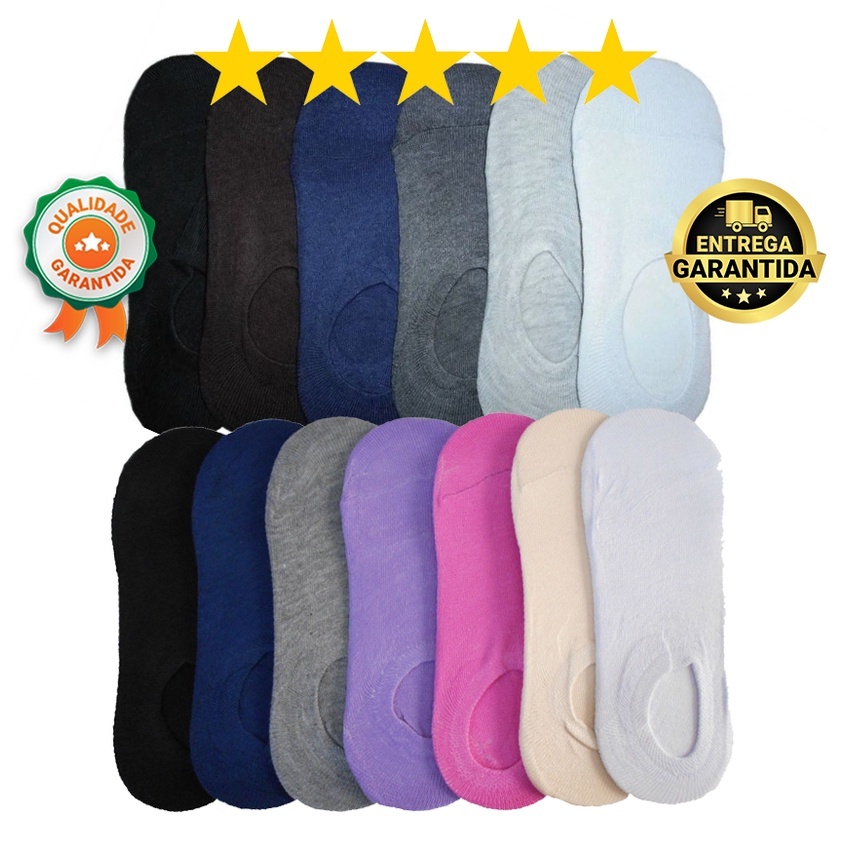 Kit 12 Pares Meia Invisível com Silicone Feminina Confortável e Discreta
