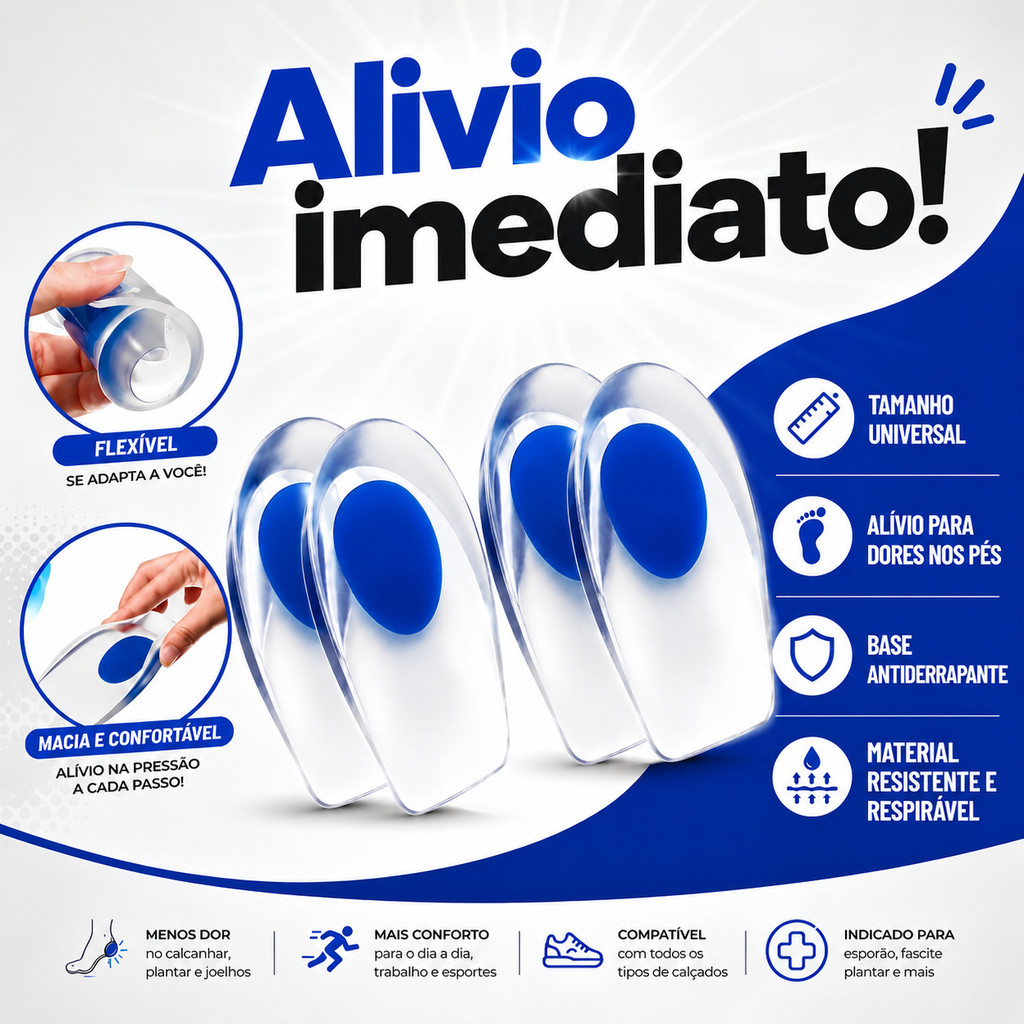 Kit 2 Pares Calcanheira Silicone Gel Macia e Confortável para Alívio da Pressão Dor e Impacto nos Calcanhares