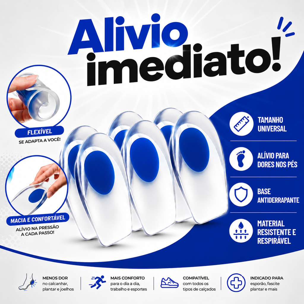 Kit 3 Pares Calcanheira Silicone Gel Macia e Confortável para Alívio da Pressão Dor e Impacto nos Calcanhares