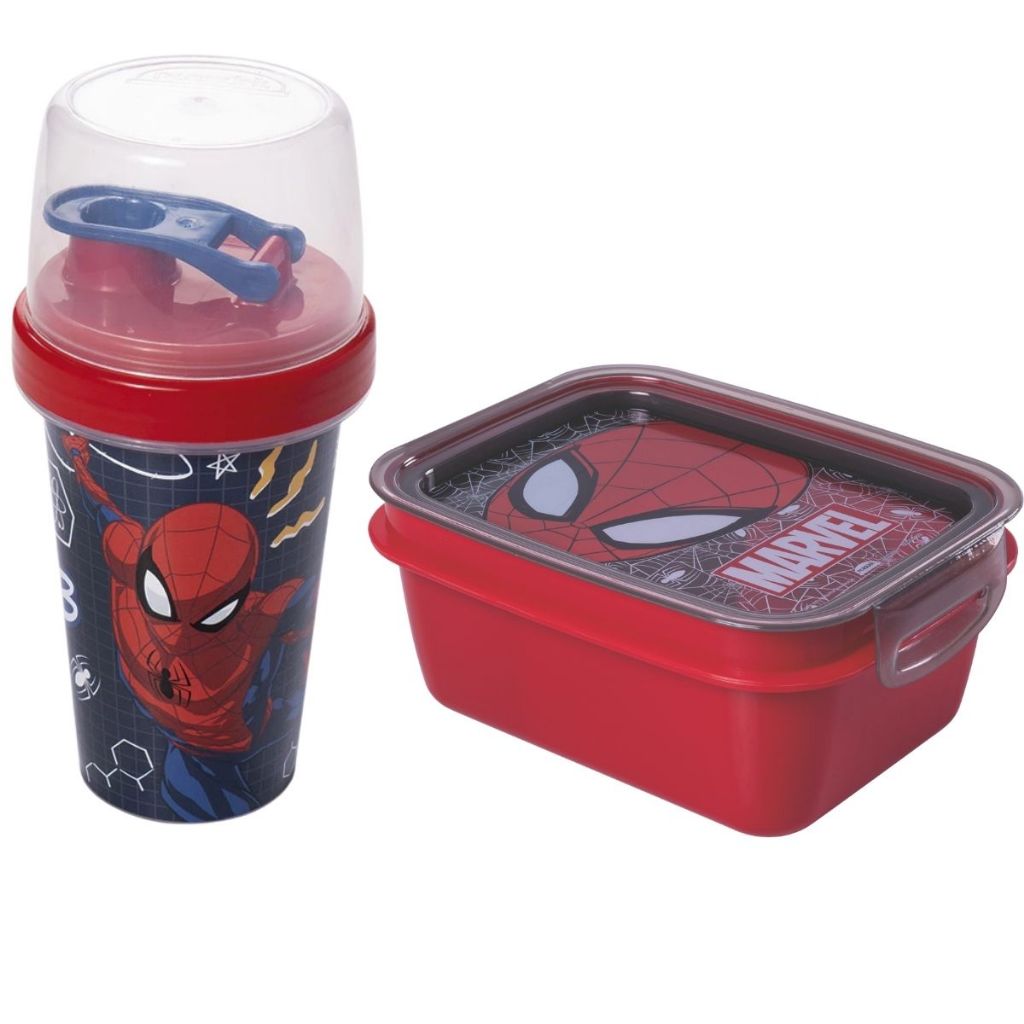 Kit Lanche Mini Marmita Pote Infantil C/ Garrafinha Mini Shakeira 320ml Copo Infantil Super Heróis