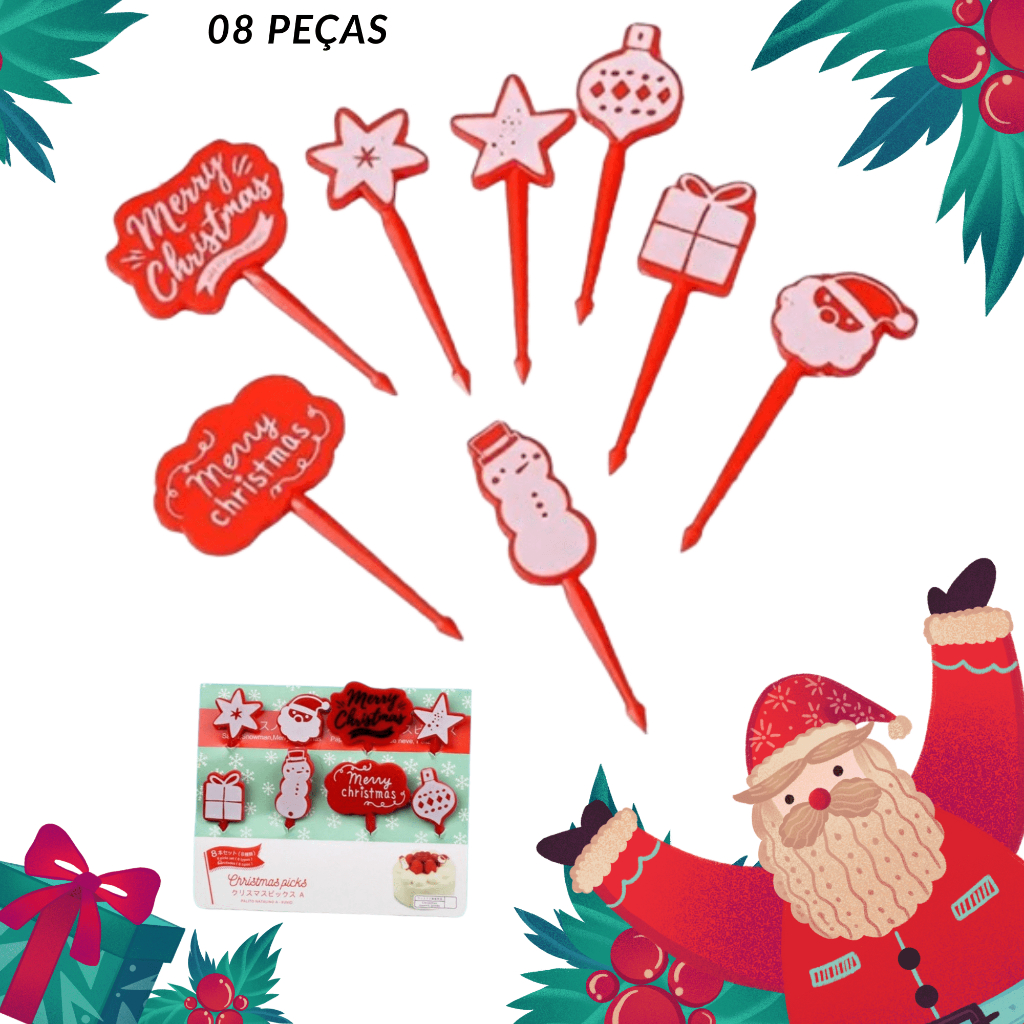 Mini garfos palitos infantis petiscos lanches Frutas - Tema: NATAL
