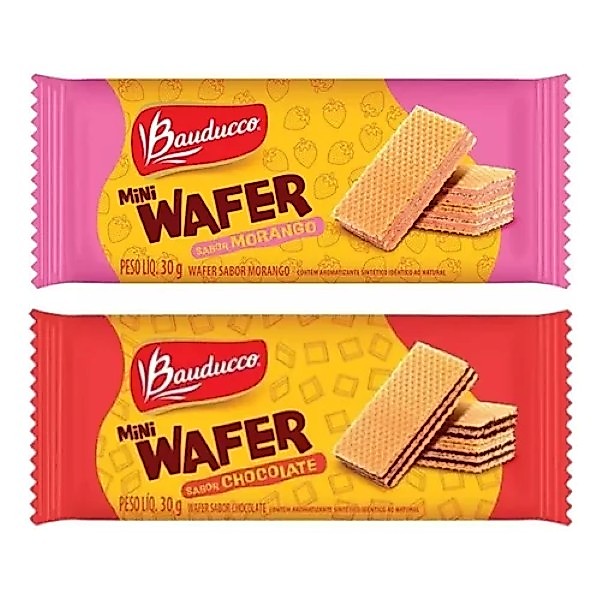Kit 96 Sachês Mini Wafer Bauducco Sabor Morango E Chocolate