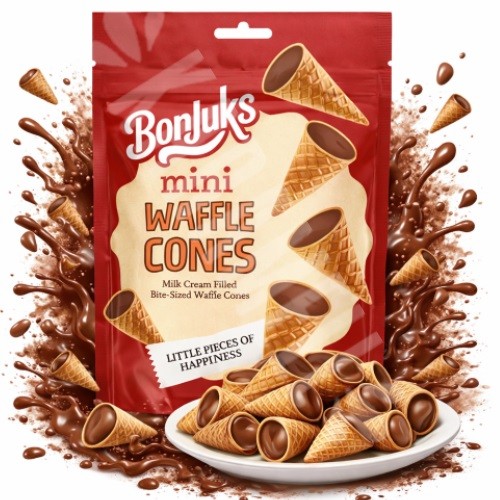 Mini Waffle Cones Milk Bonjuks 50g - Importado Turquia