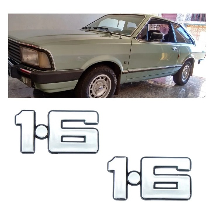 EMBLEMA (1.6) FORD CORCEL BELINA 1978 Até 1986 CINZA COM FUNDO PRETO